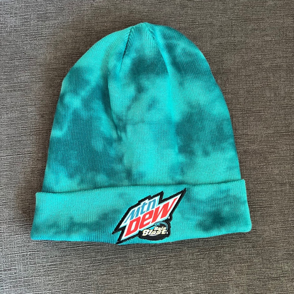 Mtn Dew Baja Blast Tie Dye Beanie Teal Green Knit Hat Mountain Dew Logo